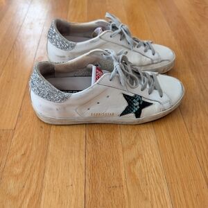 Golden Goose White and Silver Sneakers